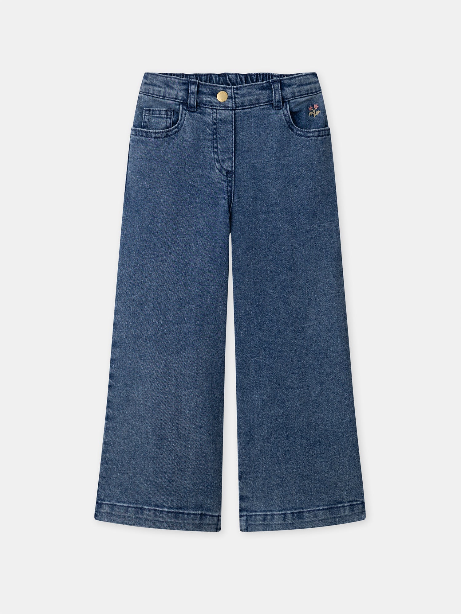 Jean wide leg à broderies fleurs Fille – Image 2