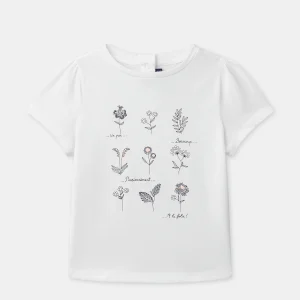T-shirt écru imprimé fleurs Fille