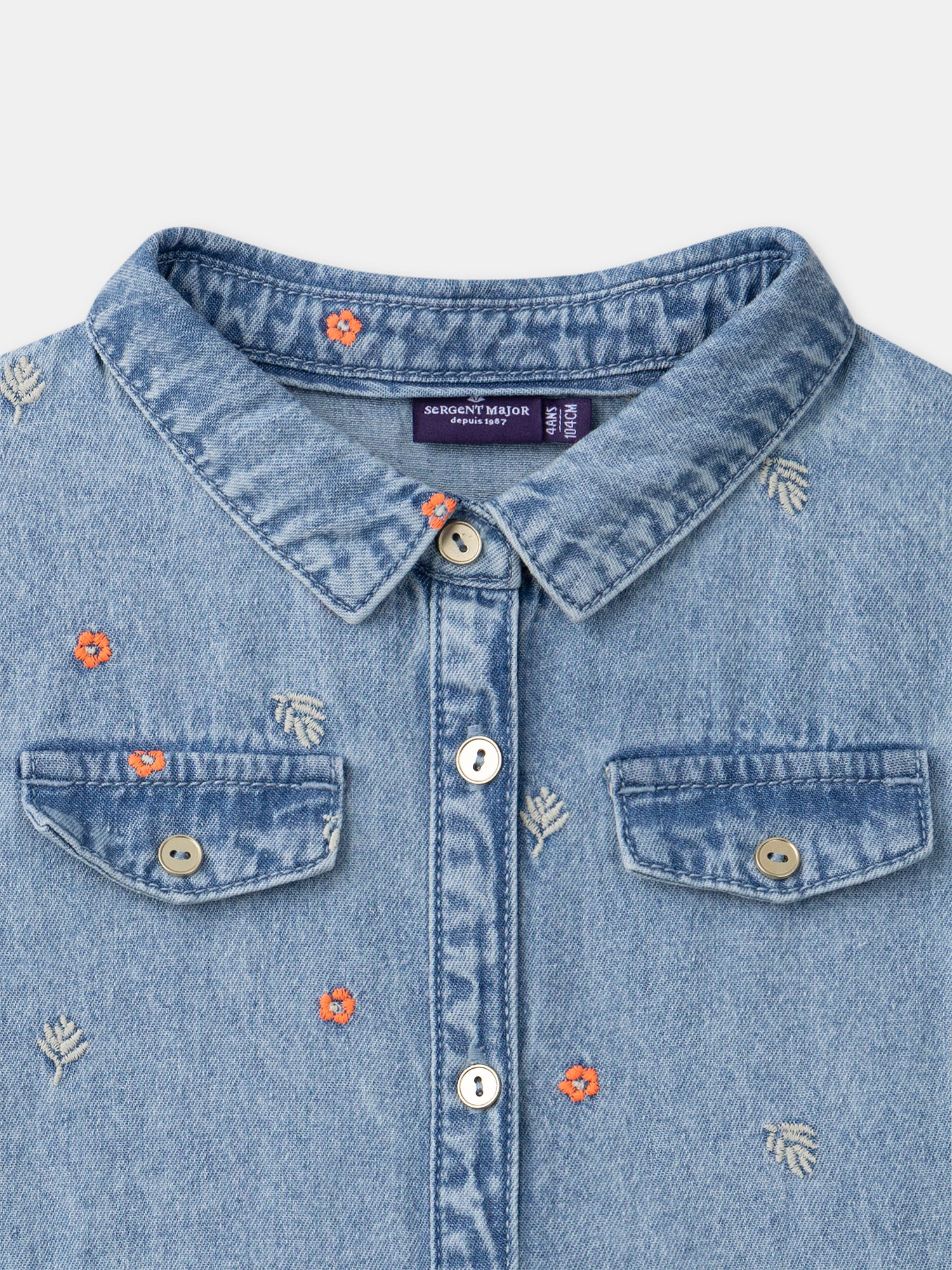 Robe chemise denim à broderies fleurs Fille – Image 6