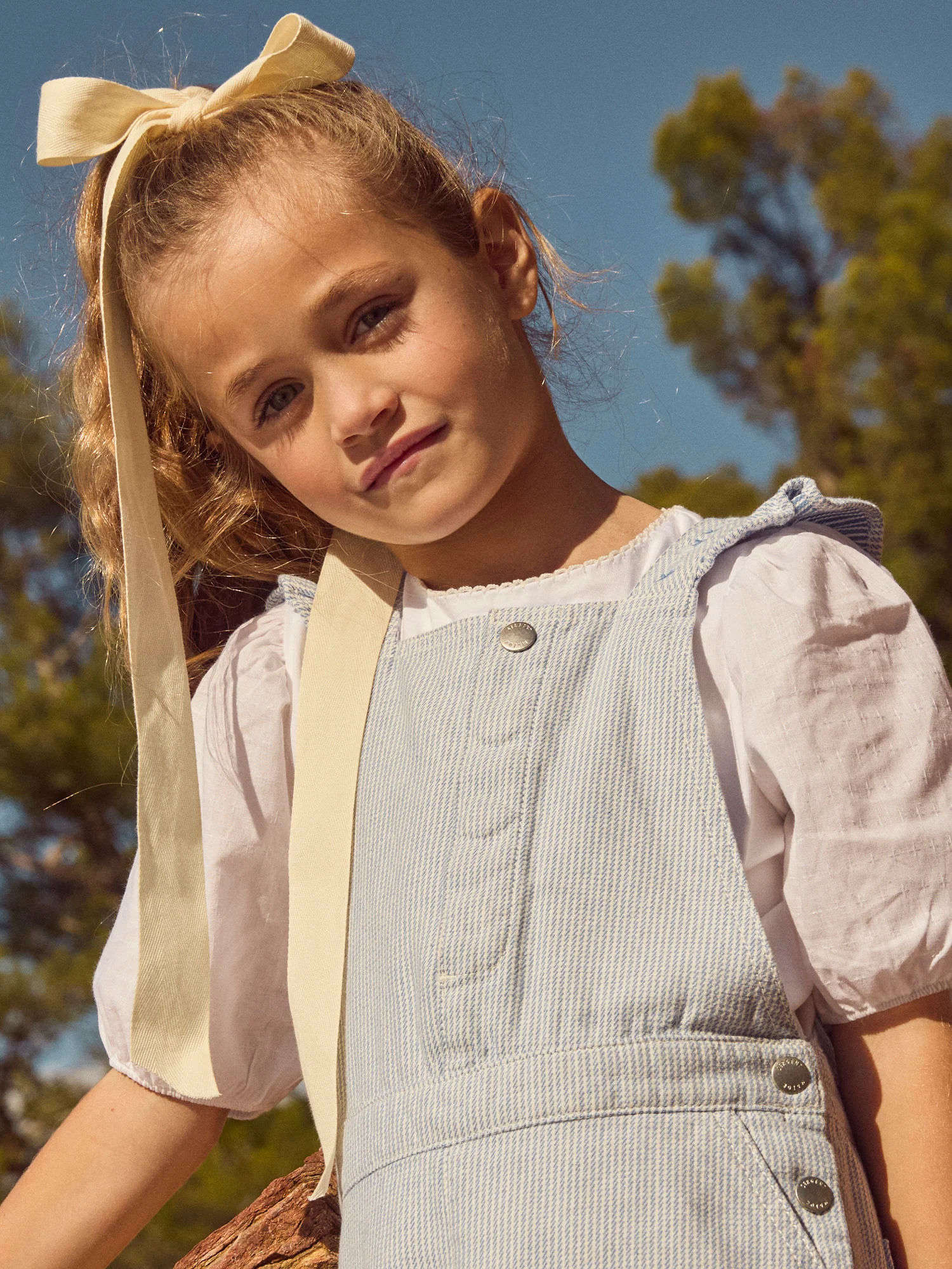 Salopette à rayures bleues et volants Fille – Image 4