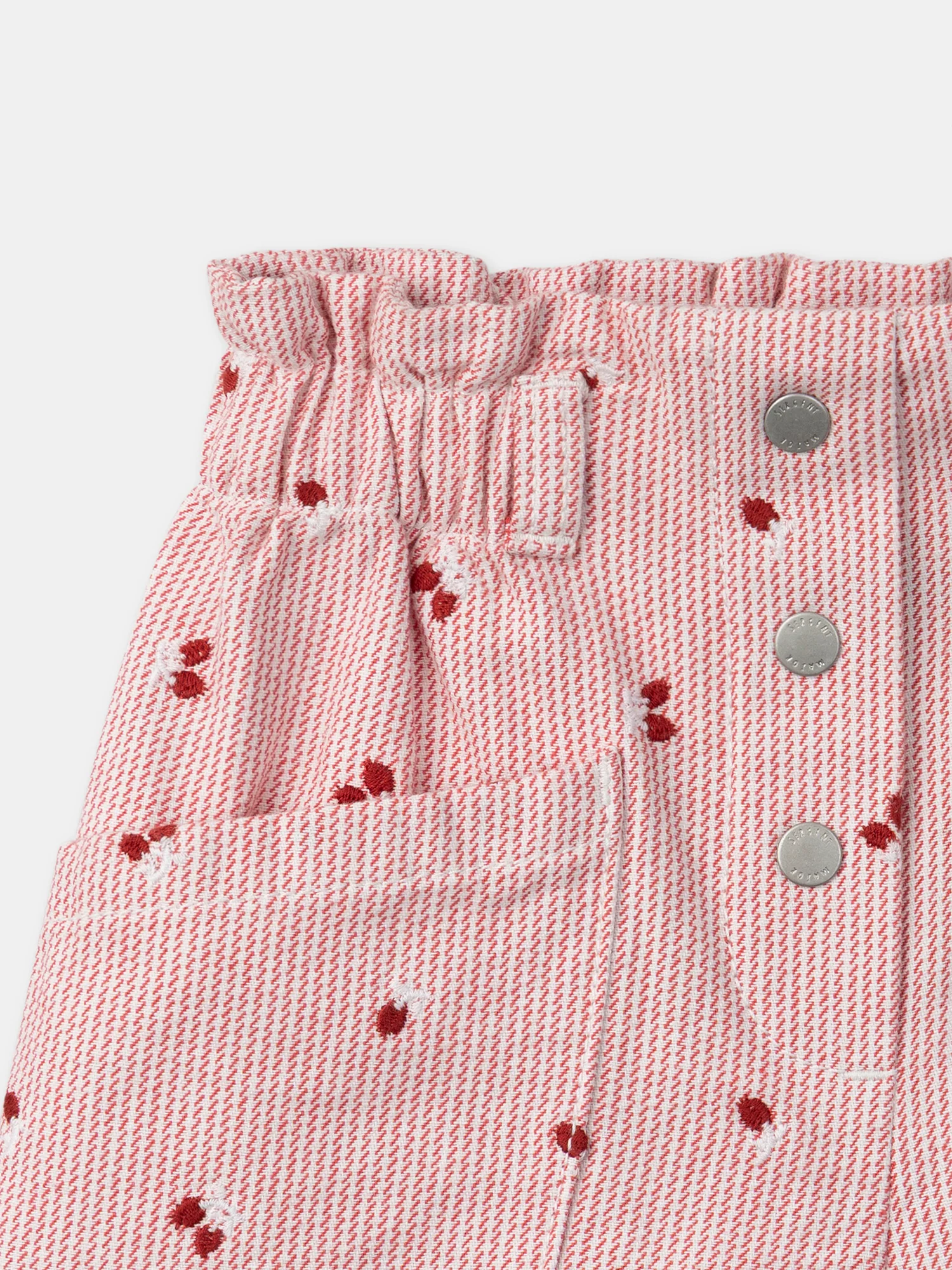 Short à rayures rouges et broderies baies Fille – Image 3