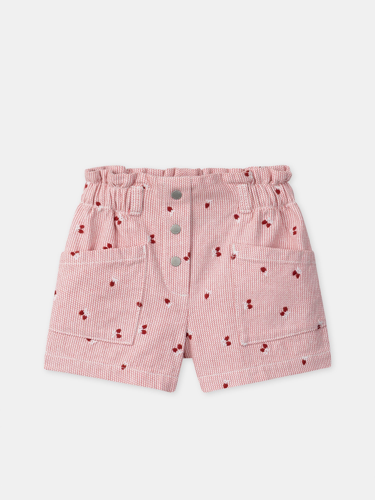 Short à rayures rouges et broderies baies Fille – Image 2