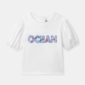 T-shirt écru à manches bouffantes Fille