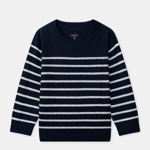 Pull réversible bleu marine uni ou à rayures blancs Garçon