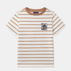 T-shirt écru à rayures marrons Garçon