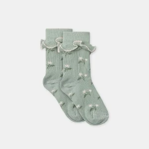 Chaussettes vertes à fleurs et volants Bébé Fille