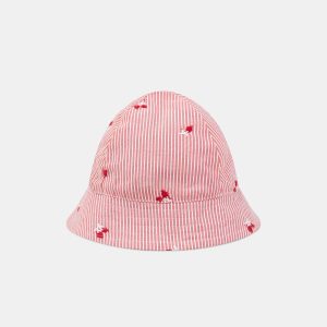 Chapeau à rayures et broderies baies rouges Bébé Fille