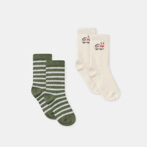 Lot de 2 paires de chaussettes écru ou à rayures Bébé Garçon