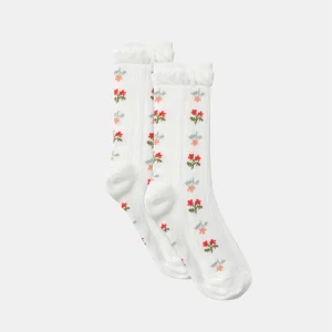 Chaussette écrue à fleurs et volants Fille