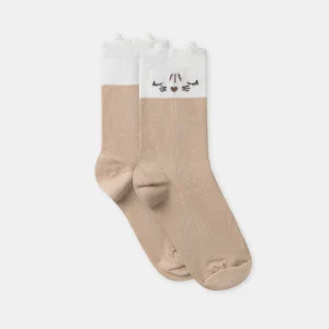 Chaussettes marrons et écrues chat Fille