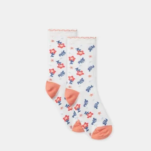 Chaussette écru à motif fleurs Fille