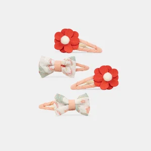Lot de 4 barrettes fleurs et nœuds Fille