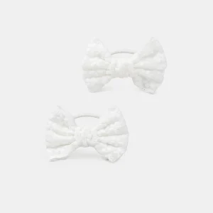 Lot de 2 élastiques nœuds tissu brodés Fille