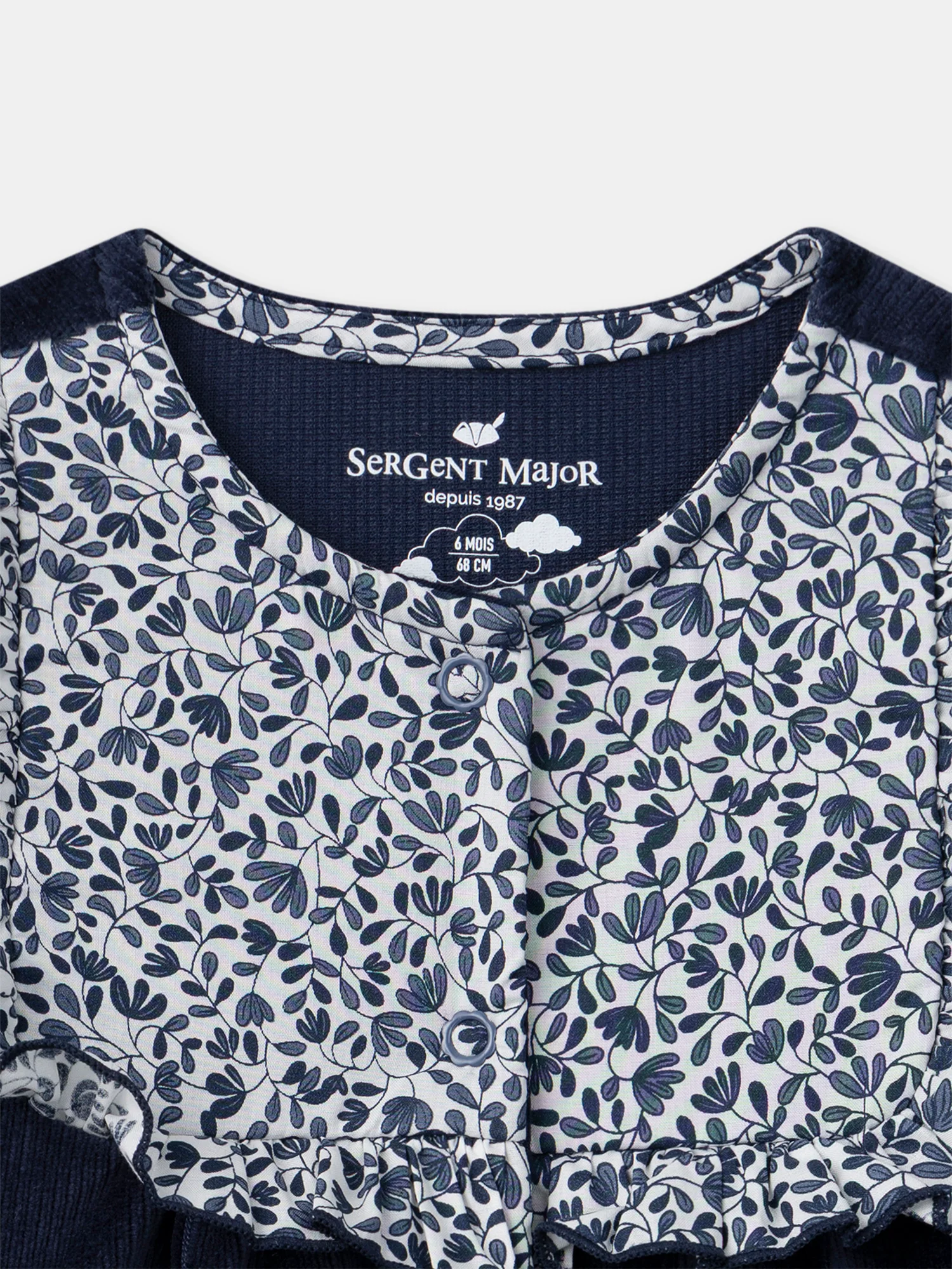 Grenouillère bleu marine imprimé fleuri Bébé Fille – Image 3