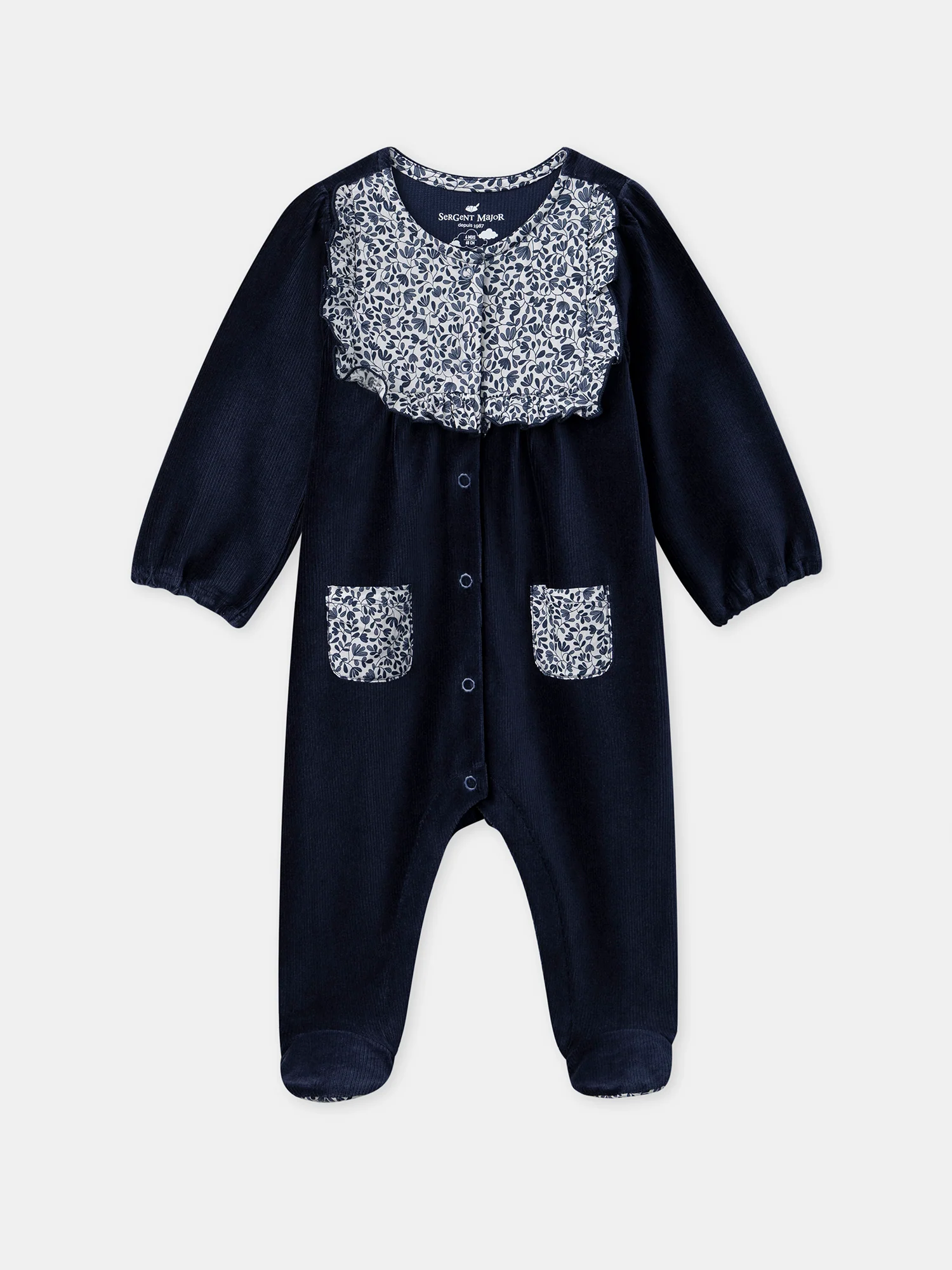 Grenouillère bleu marine imprimé fleuri Bébé Fille – Image 2