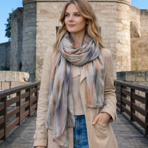 Foulard en Soie gris et marron Pirou