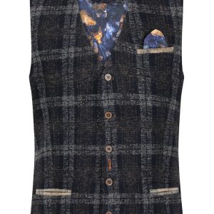A Fish Named Fred Wool Check Waistcoat Brown