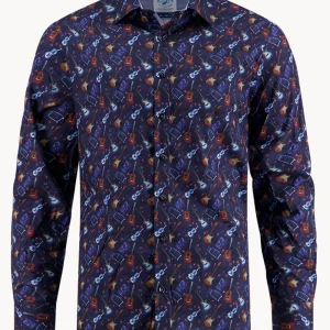 A Fish Named Fred Various Guitars Music Shirt Navy Blue