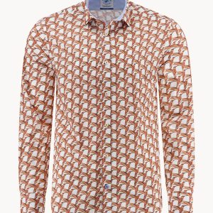 A Fish Named Fred Geometric Birds Shirt Orange White