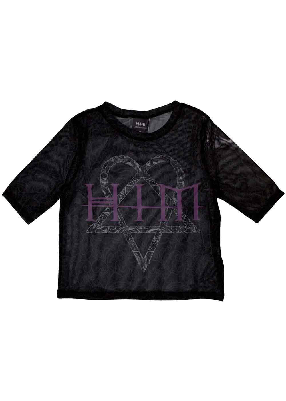 Band Shirts HIM Heartagram Mesh Crop Top Black – Image 2
