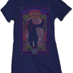 Band Shirts Janis Joplin Paisley & Flowers Frame Girly T-Shirt Navy