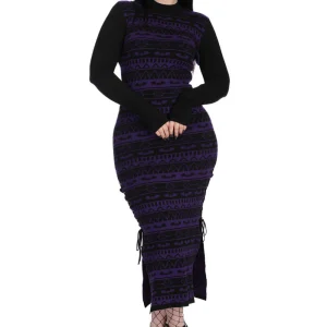 Banned Alternative Bat Bone Knit Dress Back Purple