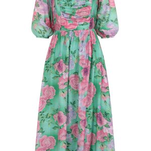 Banned Sandy Flower 70's Maxi Dress Green