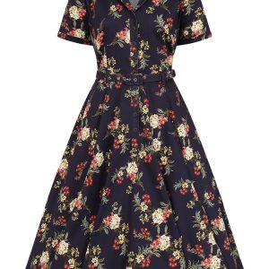 Banned Retro Bella Romantic Floral Swing Dress Blue