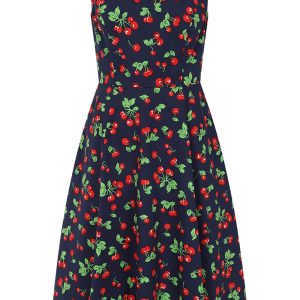 Banned Nora Heart Cherry 50's Swing Dress Navy