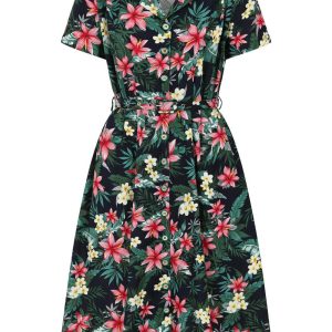 Banned Kate Tropical 40's Dress Navy