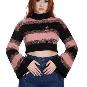 Banned Alternative Candyfloss Distressed Pullover Pink Black