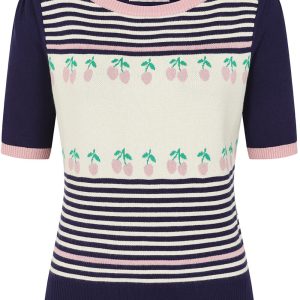 Banned Jolene Cherries 60's Knitted Sweater Navy