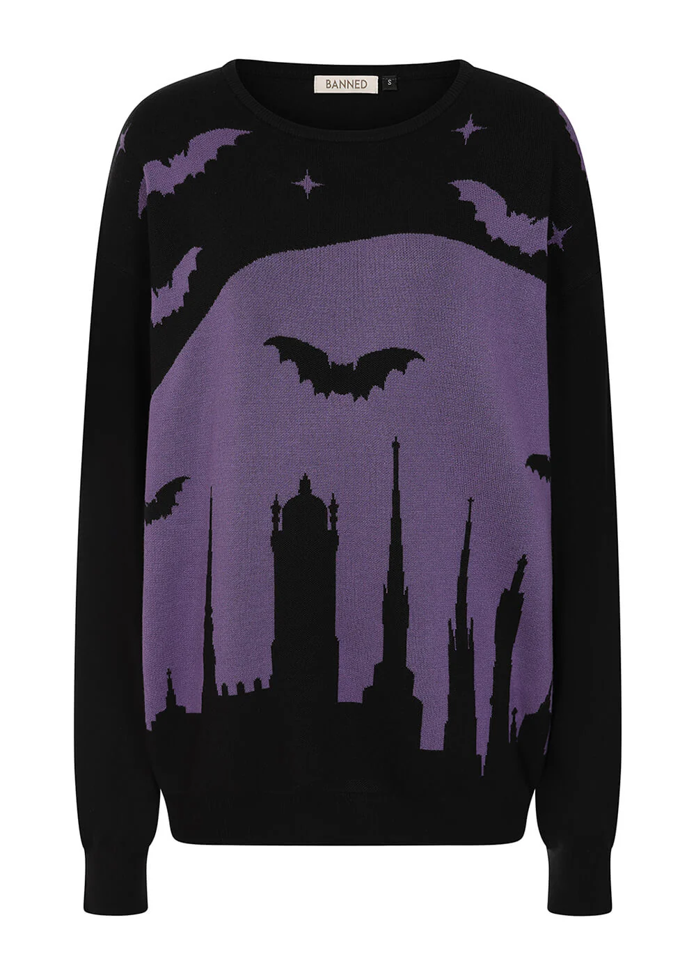 Banned Alternative Lyra Bat Sweater Black Purple