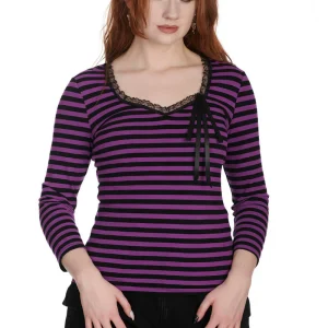 Banned Fade Into You Striped Top Black Violet
