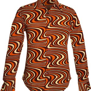 Chenaski Wavyline 70's Shirt Brown Orange Cream