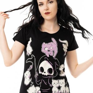 Cupcake Cult Nine Lives Cat Girly T-Shirt Black