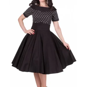 Dolly & Dotty Darlene Polkadot 50's Swing Dress Black