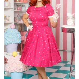 Dolly & Dotty Darlene Polkadot 50's Swing Dress Hot Pink