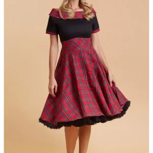Dolly & Dotty Darlene Tartan 50's Swing Dress Red