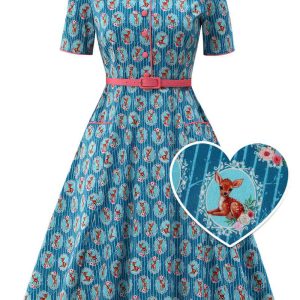 Dolly & Dotty Mabel Bambi 50's Swing Dress Turquoise