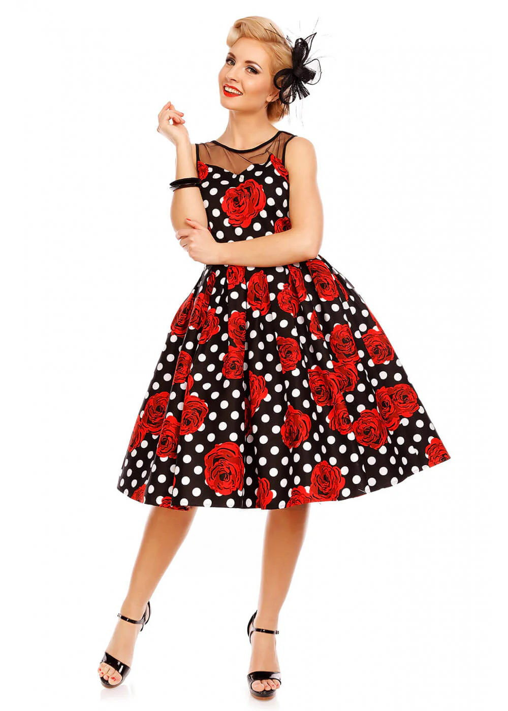 Dolly & Dotty Elizabeth Roses and Polkadots 50's Swing Dress – Image 3