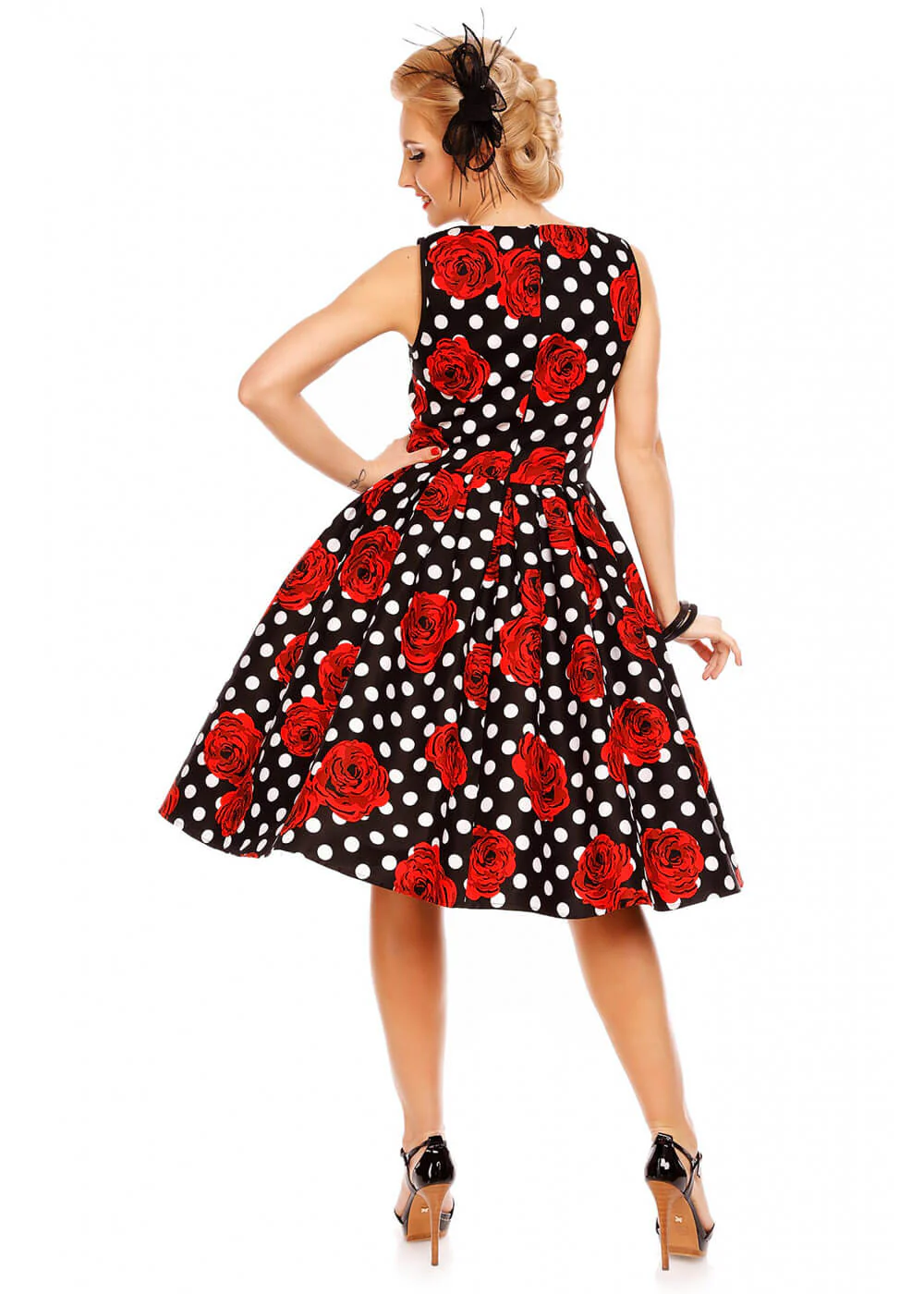 Dolly & Dotty Elizabeth Roses and Polkadots 50's Swing Dress – Image 4