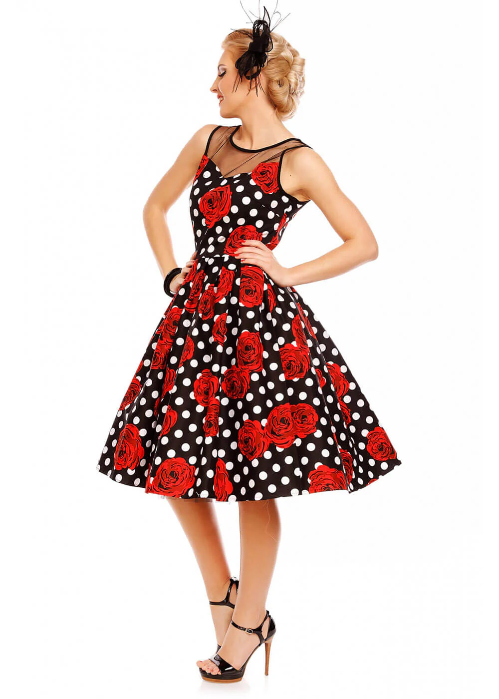 Dolly & Dotty Elizabeth Roses and Polkadots 50's Swing Dress – Image 6