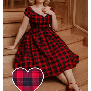 Dolly & Dotty Lily Tartan 50's Swing Dress Red