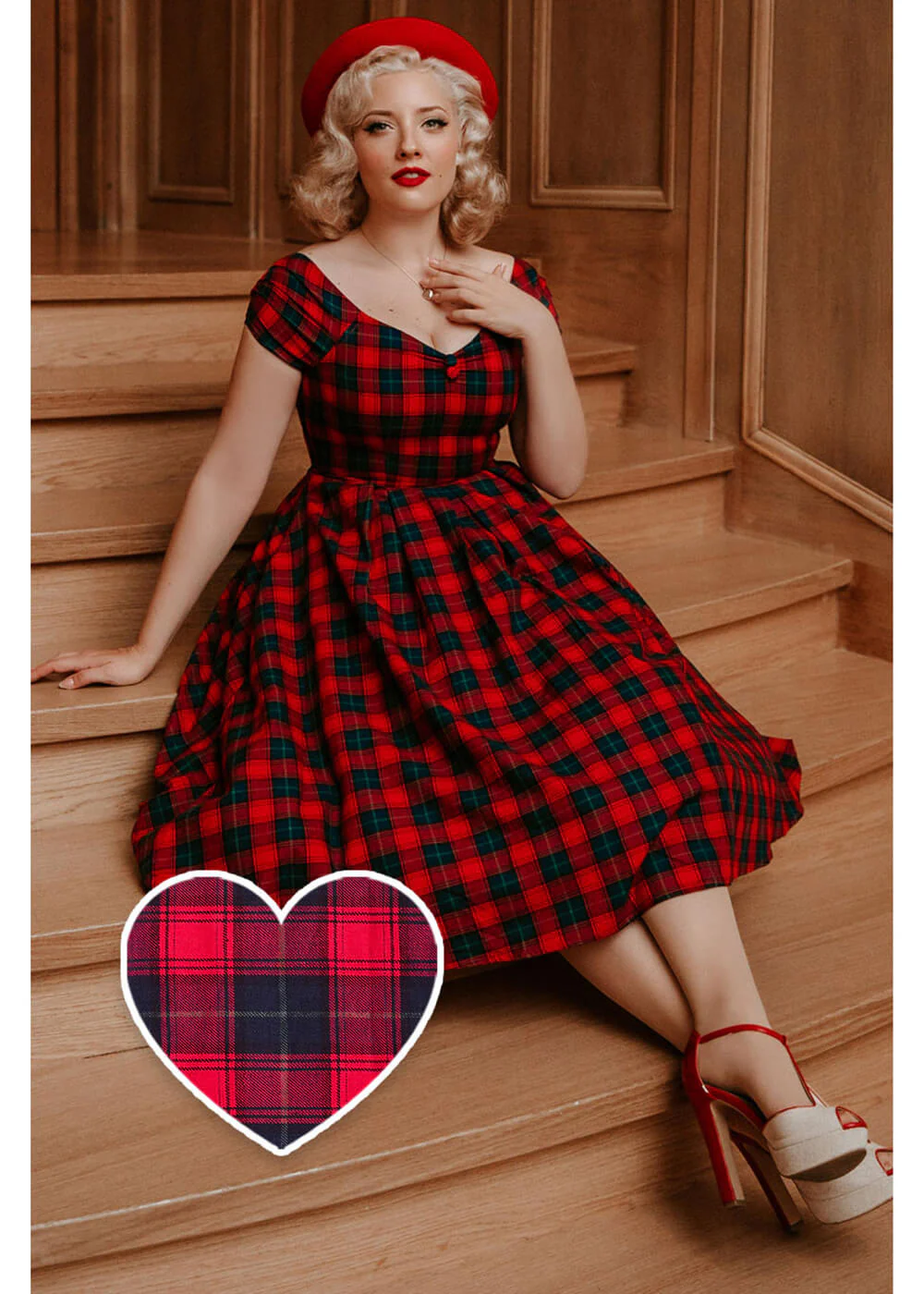 Dolly & Dotty Lily Tartan 50's Swing Dress Red – Image 2