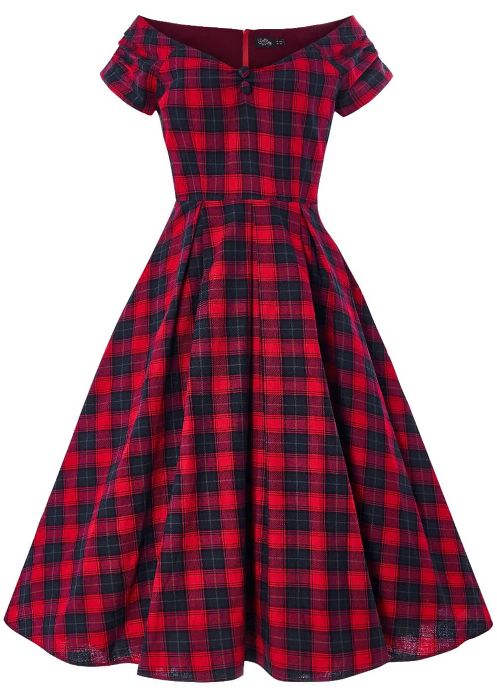 Dolly & Dotty Lily Tartan 50's Swing Dress Red – Image 3