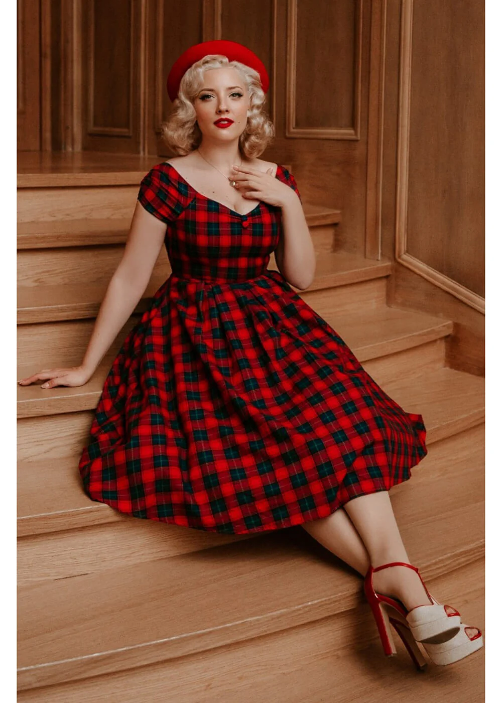 Dolly & Dotty Lily Tartan 50's Swing Dress Red – Image 7