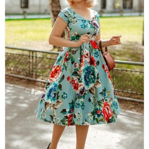 Dolly & Dotty Lily Floral 50's Swing Dress Blue