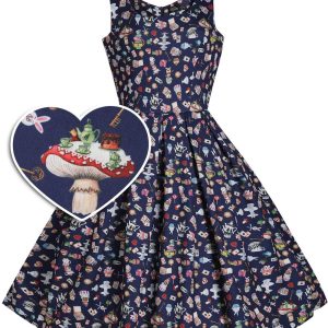 Dolly & Dotty Amanda Wonderland 50's Swing Dress Navy
