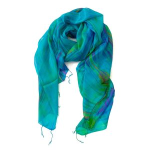 Grand foulard en soie bleu et vert Bamburgh